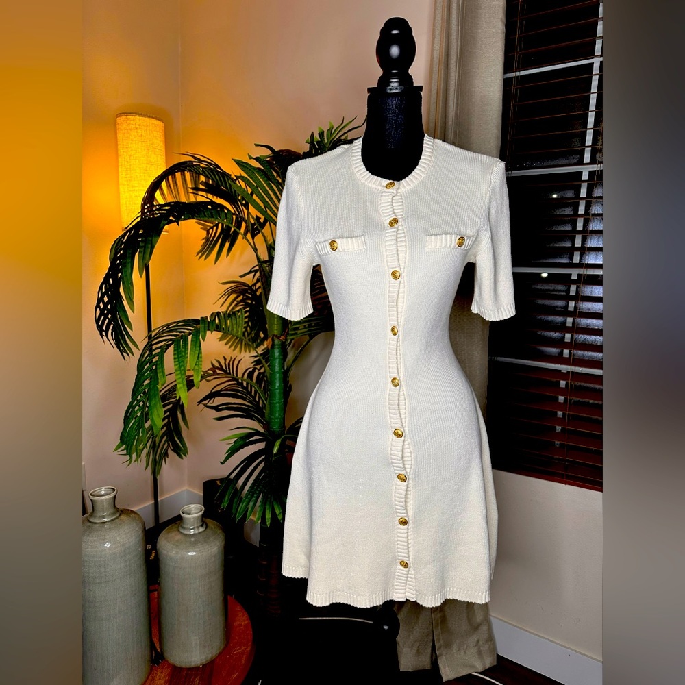 Rib-Knit Button-Front Dress